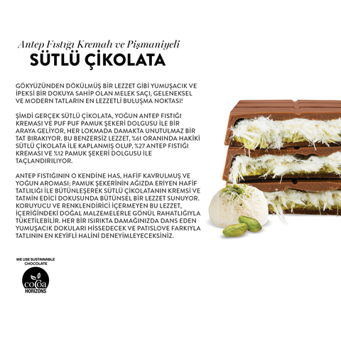 Patislove Antep Fıstığı Kremalı ve Pişmaniye Dolgulu Sütlü Çikolata, 180G