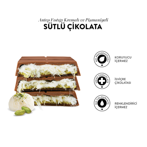 Patislove Antep Fıstığı Kremalı ve Pişmaniye Dolgulu Sütlü Çikolata, 90G