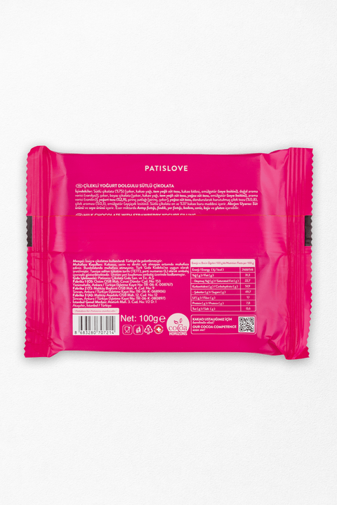 Patislove Çilekli Yoğurt Dolgulu Sütlü Çikolata, 100G