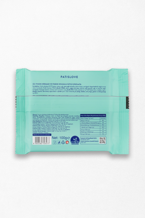 Patislove Fındık Kreması ve Fındık Dolgulu Sütlü Tablet Çikolata, 100G