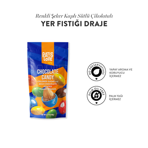 Patislove Renkli Şeker Kaplı Sütlü Çikolatalı Bütün Yer Fıstığı Draje, 90G