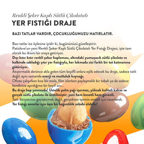 Patislove Renkli Şeker Kaplı Sütlü Çikolatalı Bütün Yer Fıstığı Draje, 90G