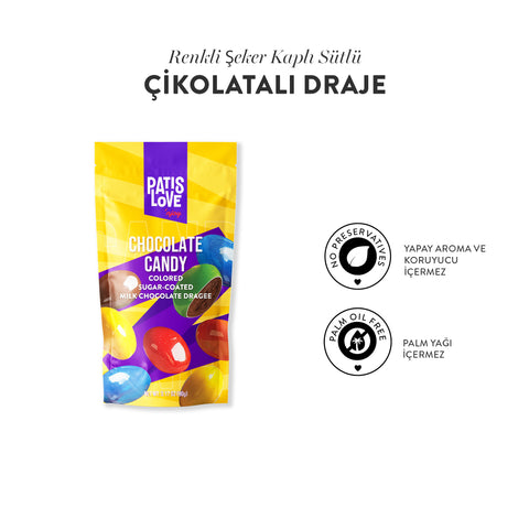 Patislove Renkli Şeker Kaplı Sütlü Çikolatalı Draje, 90G