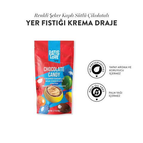 Patislove Renkli Şeker Kaplı Sütlü Çikolatalı Yer Fıstığı Krema Draje, 90G