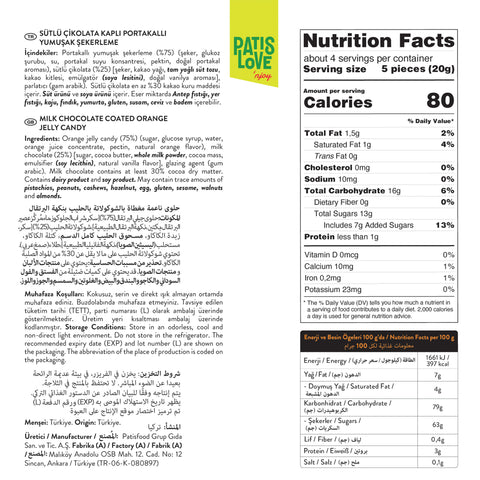 Patislove Sütlü Çikolata Kaplı Portakallı Yumuşak Şekerleme, 80G