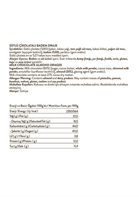 Patislove Sütlü Çikolatalı Badem Draje, 100G