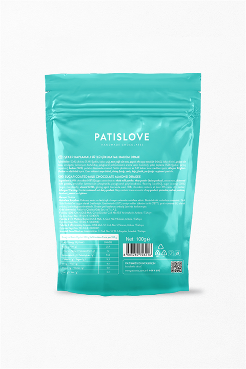 Patislove Sütlü Çikolatalı Çift Kaplı Badem Draje, 100G