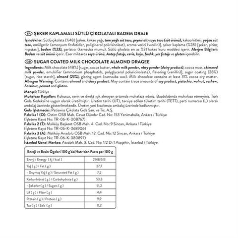 Patislove Sütlü Çikolatalı Çift Kaplı Badem Draje, 100G