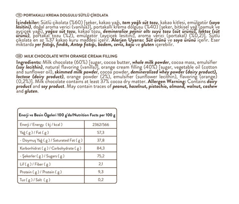 Portakallı Krema Dolgulu Sütlü Çikolata, 240G