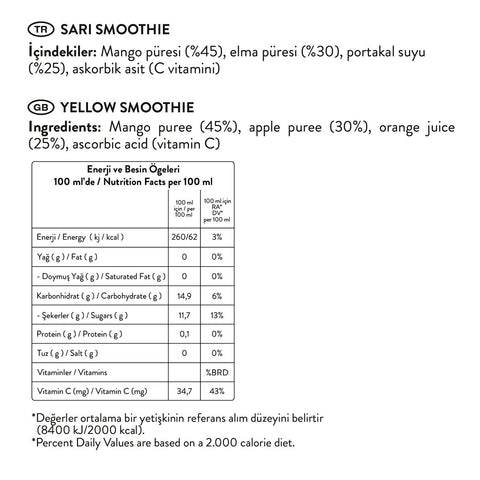 Sarı Smoothie, 250ML x 6 Adet