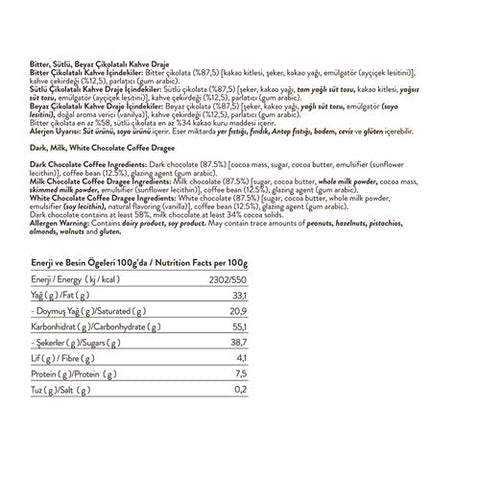 Sütlü, Bitter, Beyaz Çikolatalı Kahve Draje, 80G