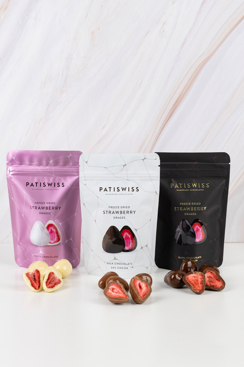 Sütlü, Bitter ve Beyaz Çikolatalı Çilek Draje, 80G x 3 Adet