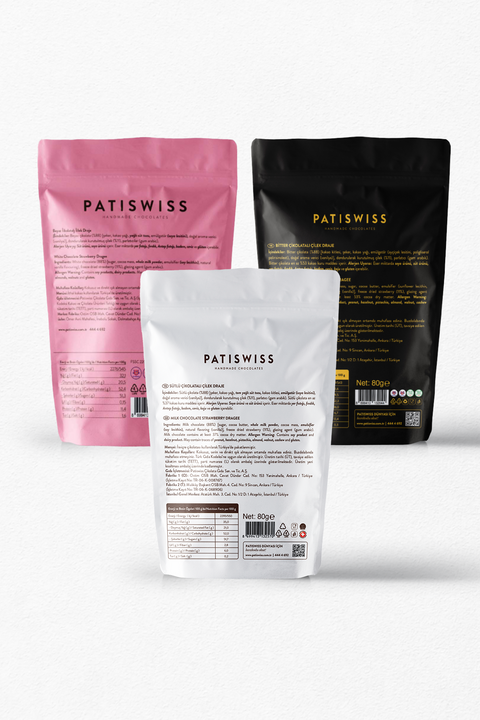 Sütlü, Bitter ve Beyaz Çikolatalı Çilek Draje, 80G x 3 Adet