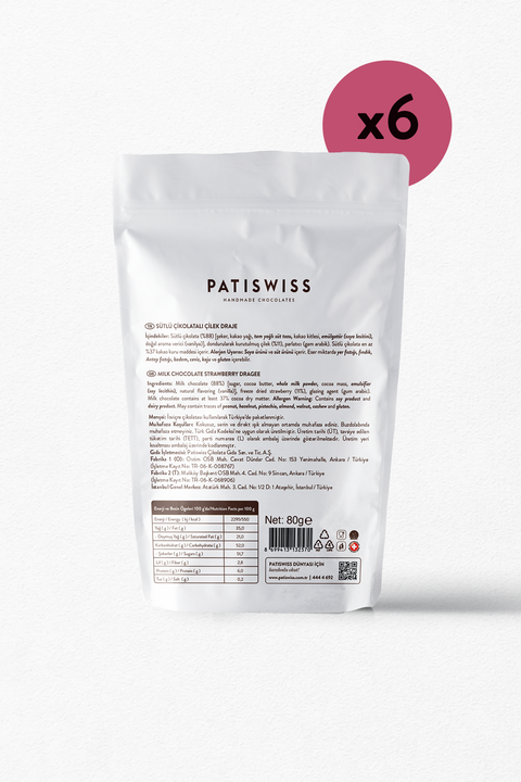 Sütlü Çikolatalı Çilek Draje, 80G x 6 Adet