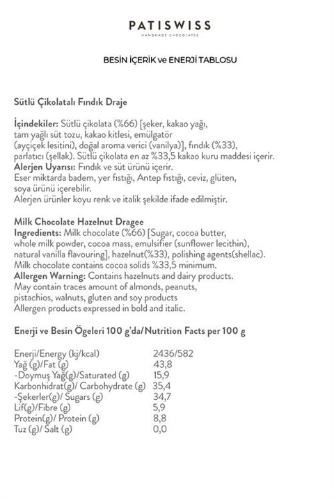 Sütlü Çikolatalı Fındık Draje, 80G