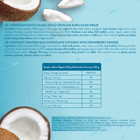 Sütlü Çikolatalı Hindistan Cevizli Çilek Draje, 50G