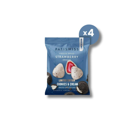 Beyaz Çikolatalı Kremalı Bisküvili Çilek Draje, 50G x 4 Adet