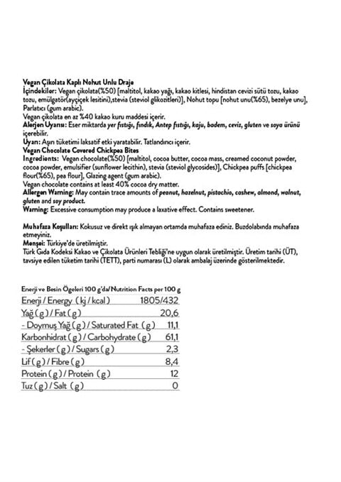 Vegan Çikolata Kaplı Nohut Unlu Draje, 80G