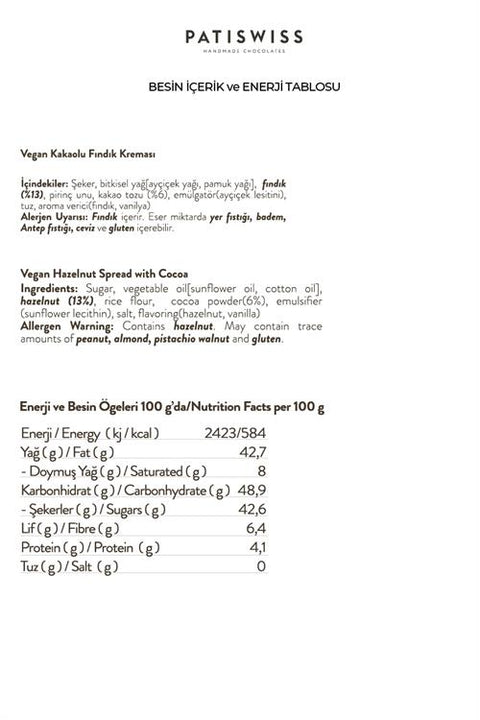 Vegan Kakaolu Fındık Kreması, 330G