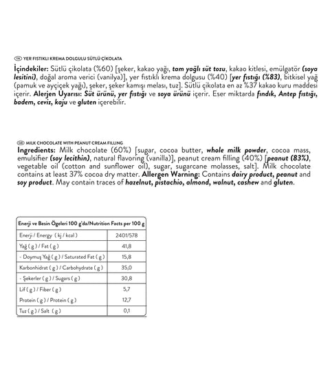 Yer Fıstıklı Krema Dolgulu Sütlü Çikolata, 240G