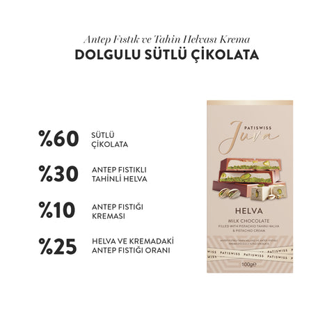 Tahin Helvası ve Antep Fıstıklı Krema Dolgulu Sütlü Çikolata, 100G