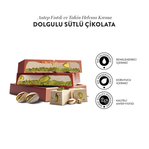 Tahin Helvası ve Antep Fıstıklı Krema Dolgulu Sütlü Çikolata, 100G