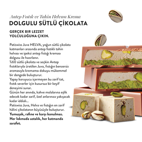 Tahin Helvası ve Antep Fıstıklı Krema Dolgulu Sütlü Çikolata, 100G