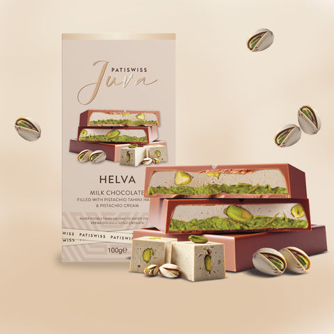 Tahin Helvası ve Antep Fıstıklı Krema Dolgulu Sütlü Çikolata, 100G
