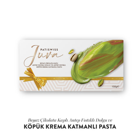 Juva Beyaz Çikolata Kaplı Antep Fıstıklı Dolgu ve Köpük Krema Katmanlı Pasta, 150G