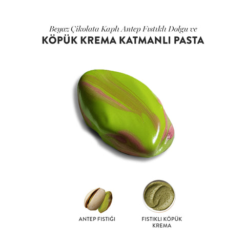 Juva Beyaz Çikolata Kaplı Antep Fıstıklı Dolgu ve Köpük Krema Katmanlı Pasta, 150G