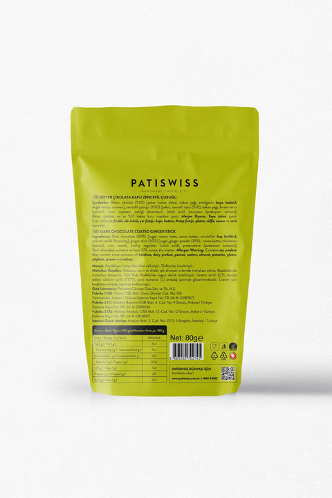 Bitter Çikolatalı Zencefil Çubukları, 80G