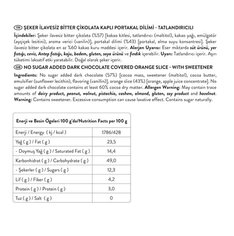 Glazed Şeker İlavesiz Bitter Çikolatalı Portakal Dilimi 80g