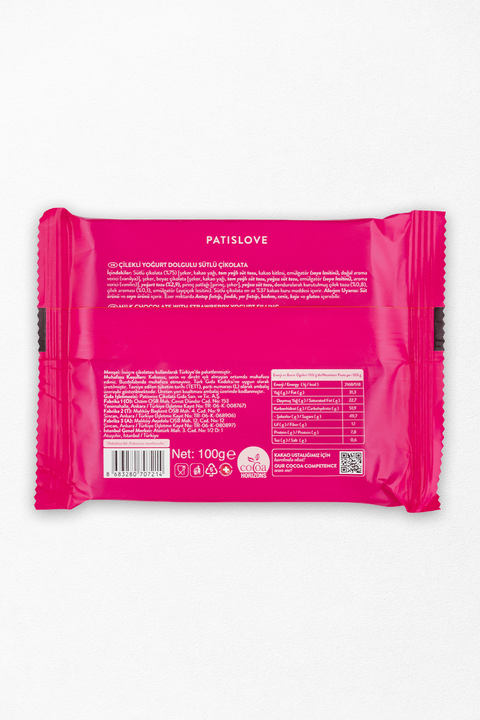 Patislove Çilekli Yoğurt Dolgulu Sütlü Çikolata, 100G