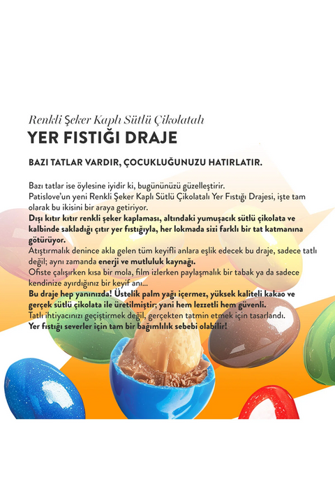 Patislove Renkli Şeker Kaplı Sütlü Çikolatalı Bütün Yer Fıstığı Draje, 90G x 2 Adet