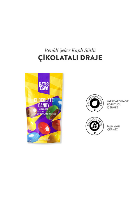 Patislove Renkli Şeker Kaplı Sütlü Çikolatalı Draje, 90G x 12 Adet