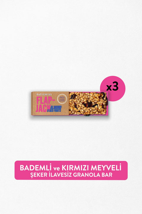 Şeker İlavesiz Bademli ve Kırmızı Meyveli Granola Bar 60g x 3 Adet