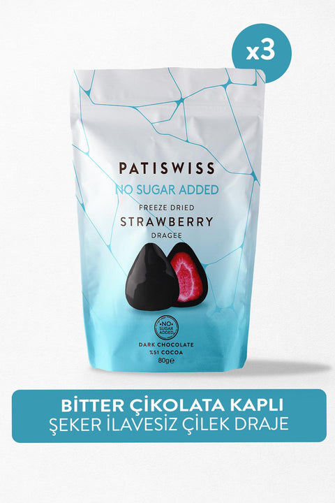 Şeker İlavesiz Bitter Çikolatalı Çilek Draje Set 80g x 3 Adet