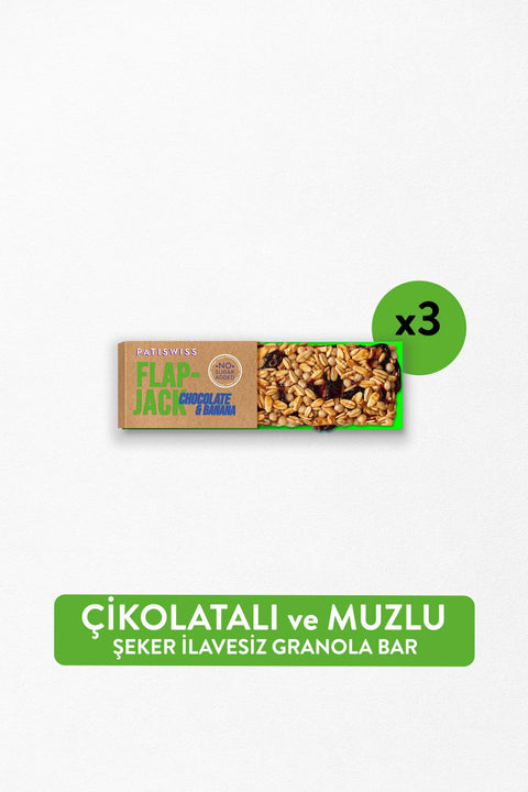 Şeker İlavesiz Çikolatalı ve Muzlu Granola Bar 60g x 3 Adet