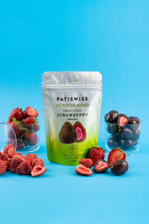 Şeker İlavesiz Sütlü Çikolatalı Çilek Draje 80g