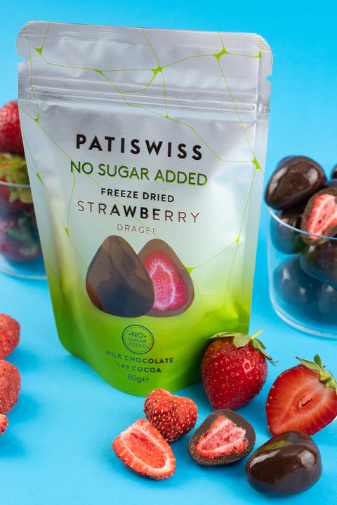 Şeker İlavesiz Sütlü Çikolatalı Çilek Draje 80g