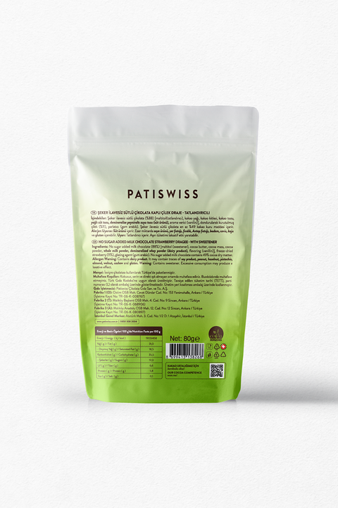 Şeker İlavesiz Sütlü Çikolatalı Çilek Draje 80g