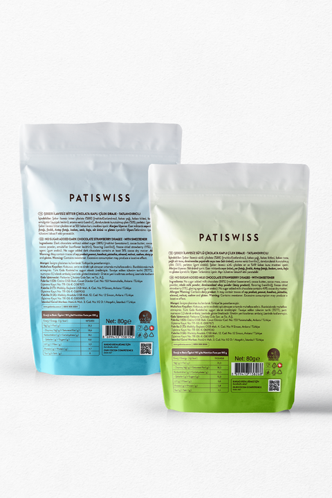Şeker İlavesiz Sütlü ve Bitter Çikolatalı Çilek Draje Set 80g x 2 Adet