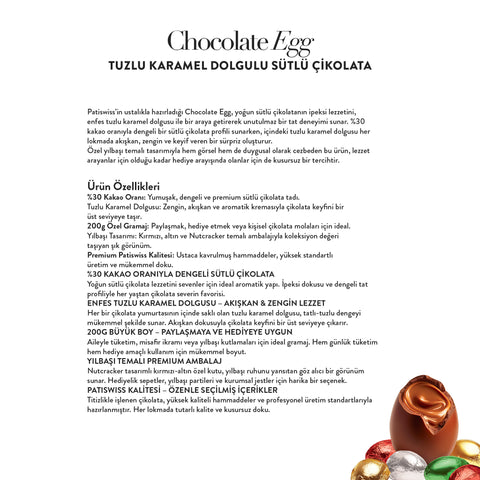 Egg Tuzlu Karamel Dolgulu Yılbaşı Sütlü Çikolata, 200G