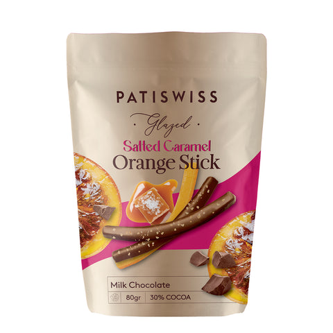 Tuzlu Karamel Parçacıklı Sütlü Çikolata Kaplı Portakal Çubuğu, 80G